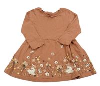 Broskvové bavlněné šaty s květy a jednorožci C&A