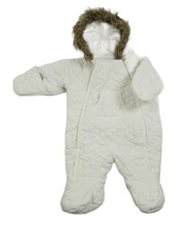 Bílá prošívaná šusťáková zateplená kombinéza s hvězdami a kapucí Early Days