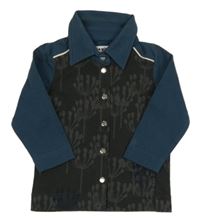 Antracitovo-tmavomodré propínací polo triko s rostlinami 