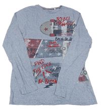 Světlemodré melírované triko se skateboardy a nápisy C&A