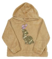Béžová chlupatá mikina s překlápěcími flitry a kapucí H&M