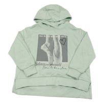 Mentolová mikina s fotkou a kapucí 
