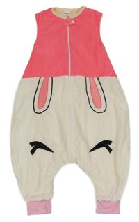 Neonově růžovo-bílý sametový zateplený spací pytel/overal s potiskem