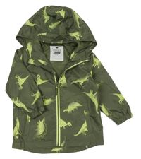 Khaki šusťáková jarní bunda s dinosaury a kapucí F&F