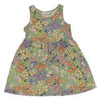 Zeleno-barevné květované bavlněné šaty s motýly H&M