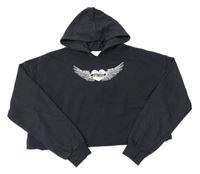 Antracitová crop mikina s křídly a kapucí H&M