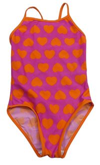 Tmavorůžovo-oranžové srdíčkované jednodílné plavky F&F