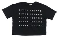 Černé crop tričko s logy River Island
