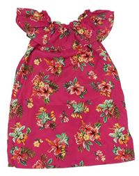 Tmavorůžové květované šaty s volánkem Primark 