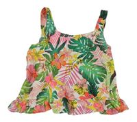 Bílo-barevný květovaný crop top s volánkem Next 