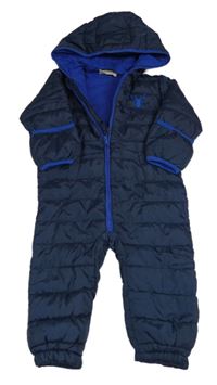 Tmavomodrá šusťáková prošívaná zimní kombinéza s kapucí Honour&Pride