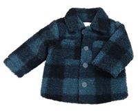 Tmavomodro-modrá kostkovaná huňatá zateplená košilová bunda Tu