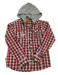 Červeno-černo-bílá kostkovaná košile s kapucí C&A