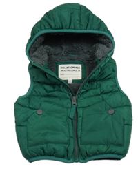 Tmavozelená šusťáková prošívaná zateplená vesta s kapucí M&S