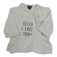 Bílá sametová propínací mikina s nápisem Kiabi