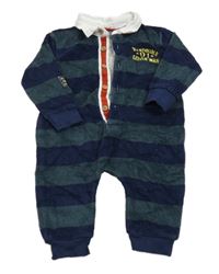 Tmavomodro-šedý pruhovaný froté overal s nápisem George 