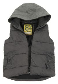 Šedá šustáková prošívaná zateplená vesta s kapucí Next 