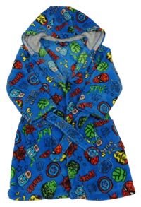 Tmavomodrý chlupatý župan s hrdiny kapucí Marvel