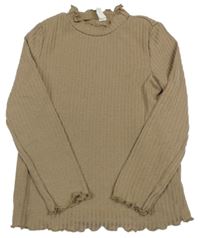 Světlehnědé žebrované úpletové triko se stojáčkem Shein  