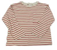 Béžovo-červené pruhované triko s kapsou Zara