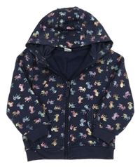 Tmavomodrá propínací mikina s jednorožci a kapucí Kiki&Koko