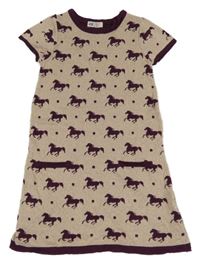 Zlato-vínové pletené šaty s koníky H&M