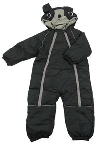 Černá šusťáková zimní kombinéza s kapucí 