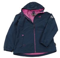 Tmavomodro-růžová funkční šusťáková jarní bunda s kapucí Jack&Wolfskin 