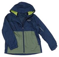 Tmavomodro-khaki šusťáková funkční jarní bunda s kapucí Crane