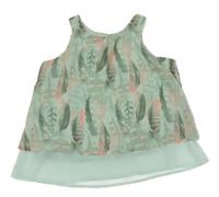 Světlezelená šifonová crop vrstvená halenka s pírky H&M