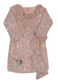 Světlerůžové slavnostní  síťované flitrové šaty s květy 