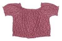 Růžová kytičkovaná strukturovaná crop halenka Page