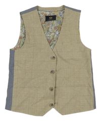 Béžovo-modrá společenská lněná vesta Next