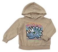 Béžová mikina s dinosaurem z flitrů a kapucí H&M