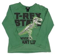 Tmavozelené triko s kostrou dinosaura a nápisy zn. H&M