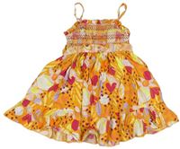 Tmavooranžové letní šaty s kytičkami a volánky George