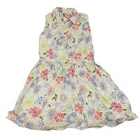 Smetanové květované plátěné šaty s límečkem M&S