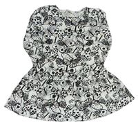 Bílo-černo-světlepudrové šaty s motýlky H&M