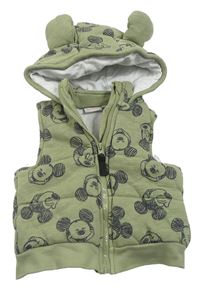 Světlekhaki melírovaná prošívaná zateplená vesta s Mickey a kapucí Disney