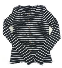 Černo-bílé pruhované žebrované crop triko s knoflíky zn. C&A