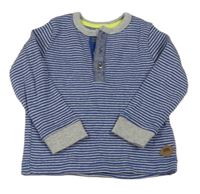 Šedo-safírové pruhované žebrované mikinotriko s nášivkou zn. Mothercare