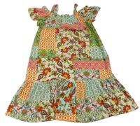 Smetanovo-růžovo-světlemodré vzorované šaty s kytičkami zn. Matalan