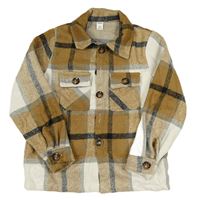 Bílo-hnědo-šedo-černá kostkovaná košilová bunda zn. SHEIN