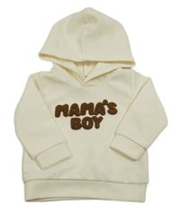 Smetanová žebrovaná mikina s nápisy a kapucí 