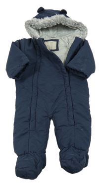 Tmavomodrá šusťáková zimní kombinéza s prošíváním a kapucí s kožešinou a oušky John Lewis