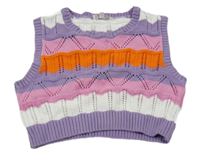 Fialovo-růžovo-oranžovo-bílá perforovaná pletená crop vesta frizzle