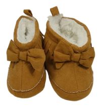 Hnědé semišové zateplené válenky s mašlí a třásněmi PRIMARK vel. 15