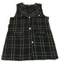 Černo-zlatá kostkovaná dlouhá vesta SHEIN