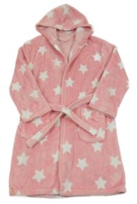 Růžový plyšový župan s bílými hvězdičkami a kapucí George