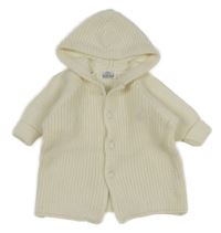 Smetanový žebrovaný pletený propínací svetr s králíčkem a kapucí